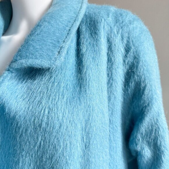 Vintage Light Blue 100% Mohair Wool Winter Coat L - Picture 4 of 11